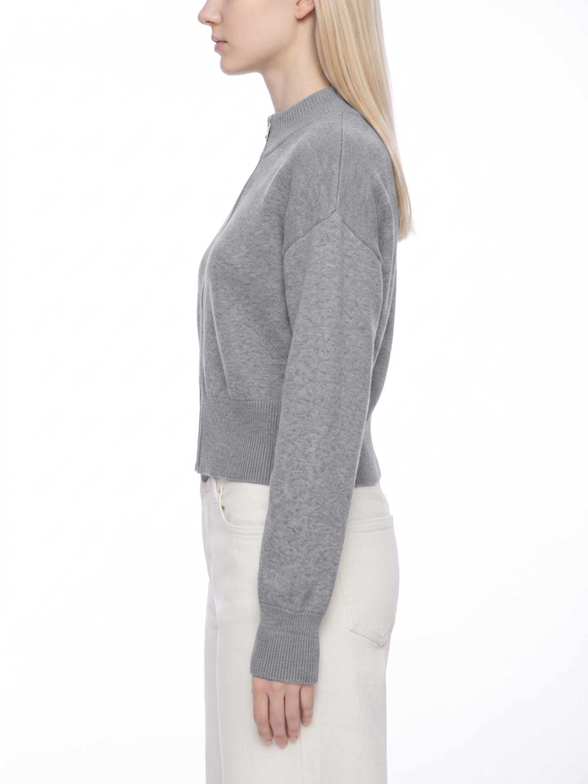 W | mock neck zip- up cardigan
