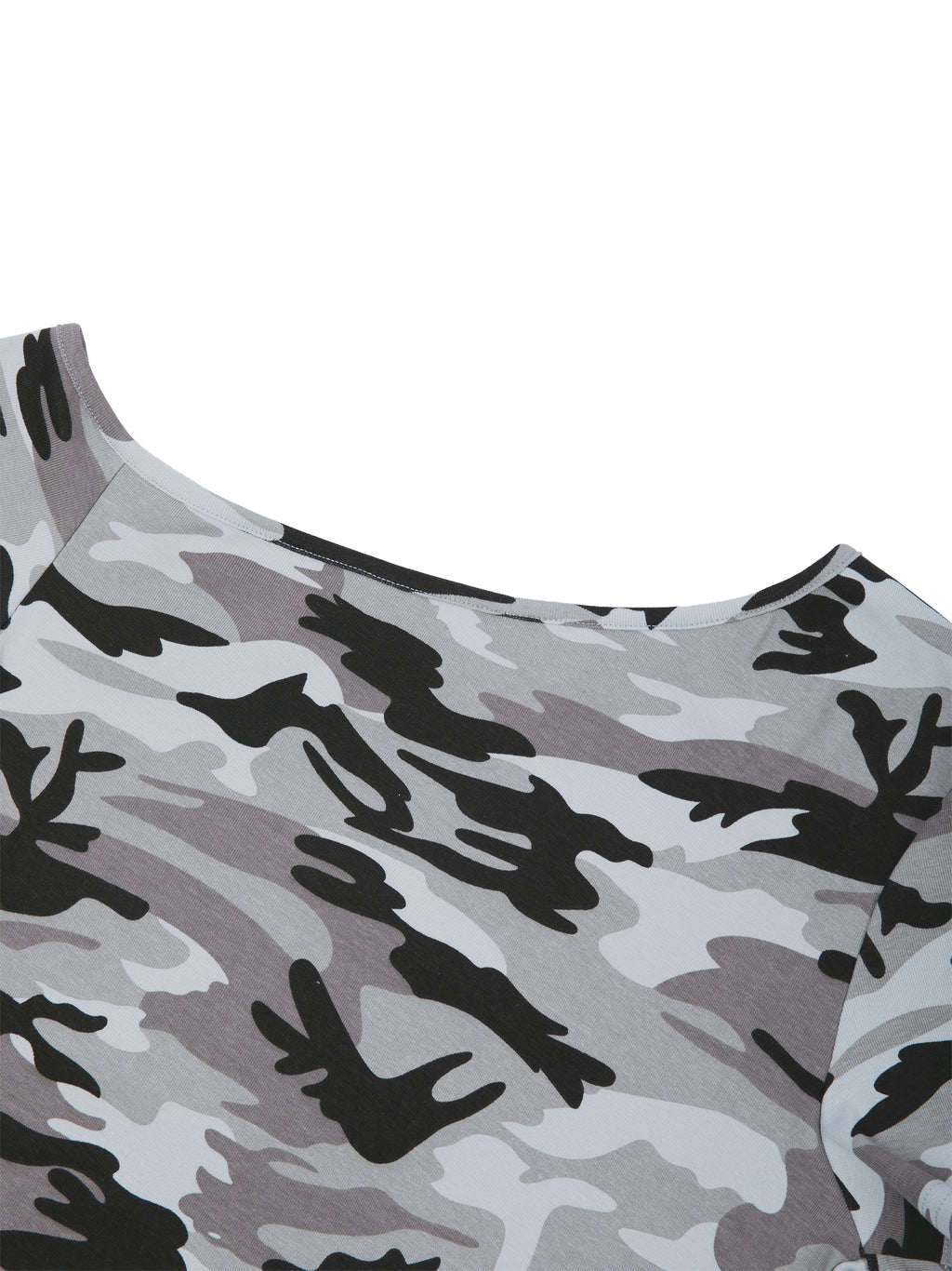 W | camo off-shoulder crop t-shirt