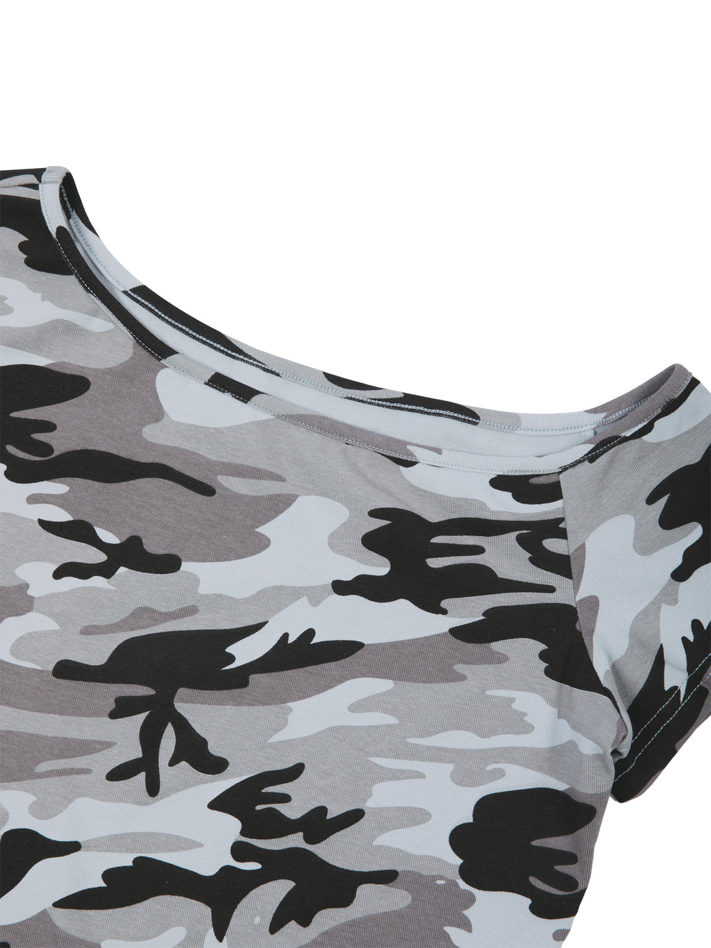 W | camo off-shoulder crop t-shirt