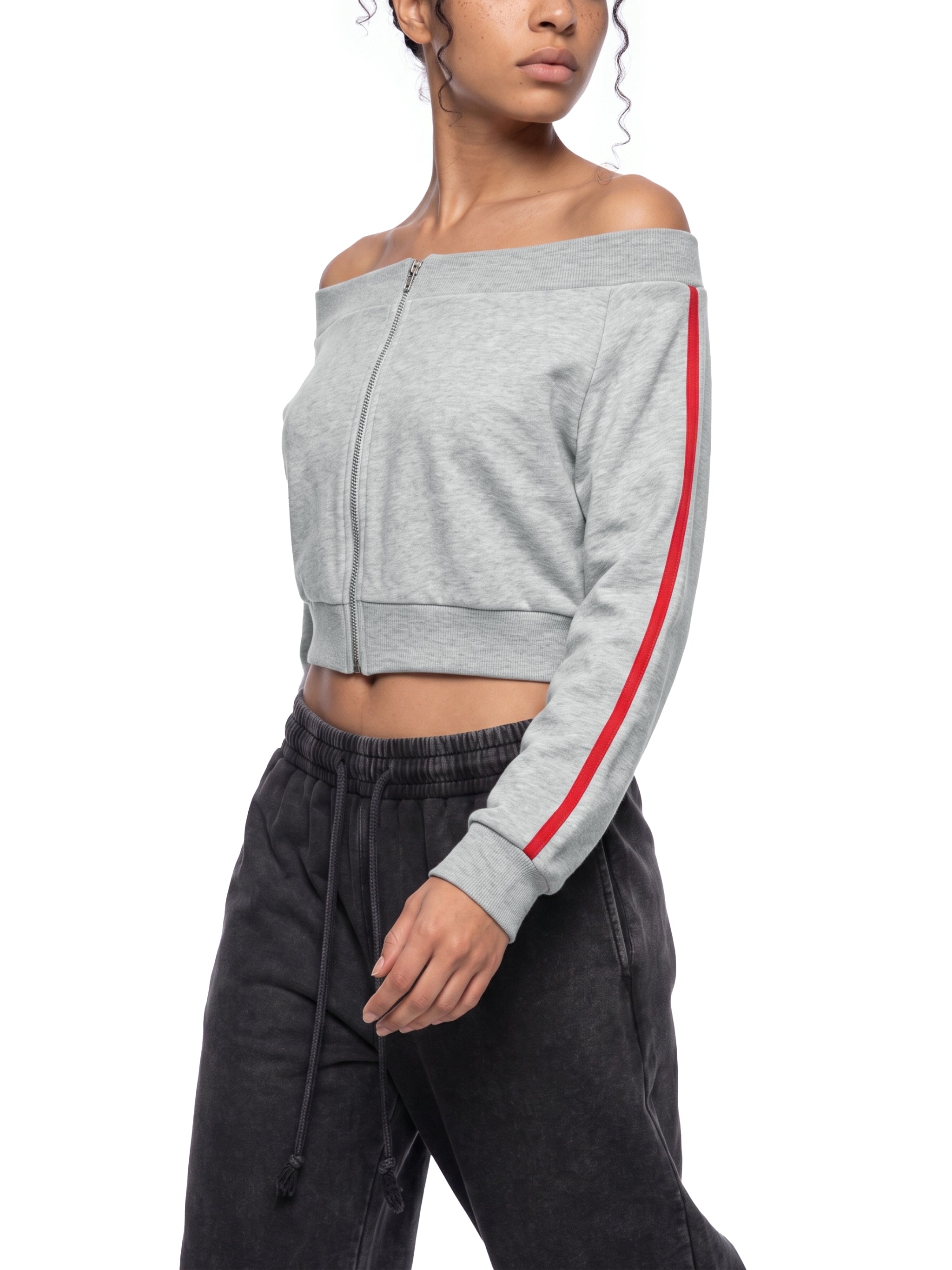 W | off-shoulder full-zip sweatshirt