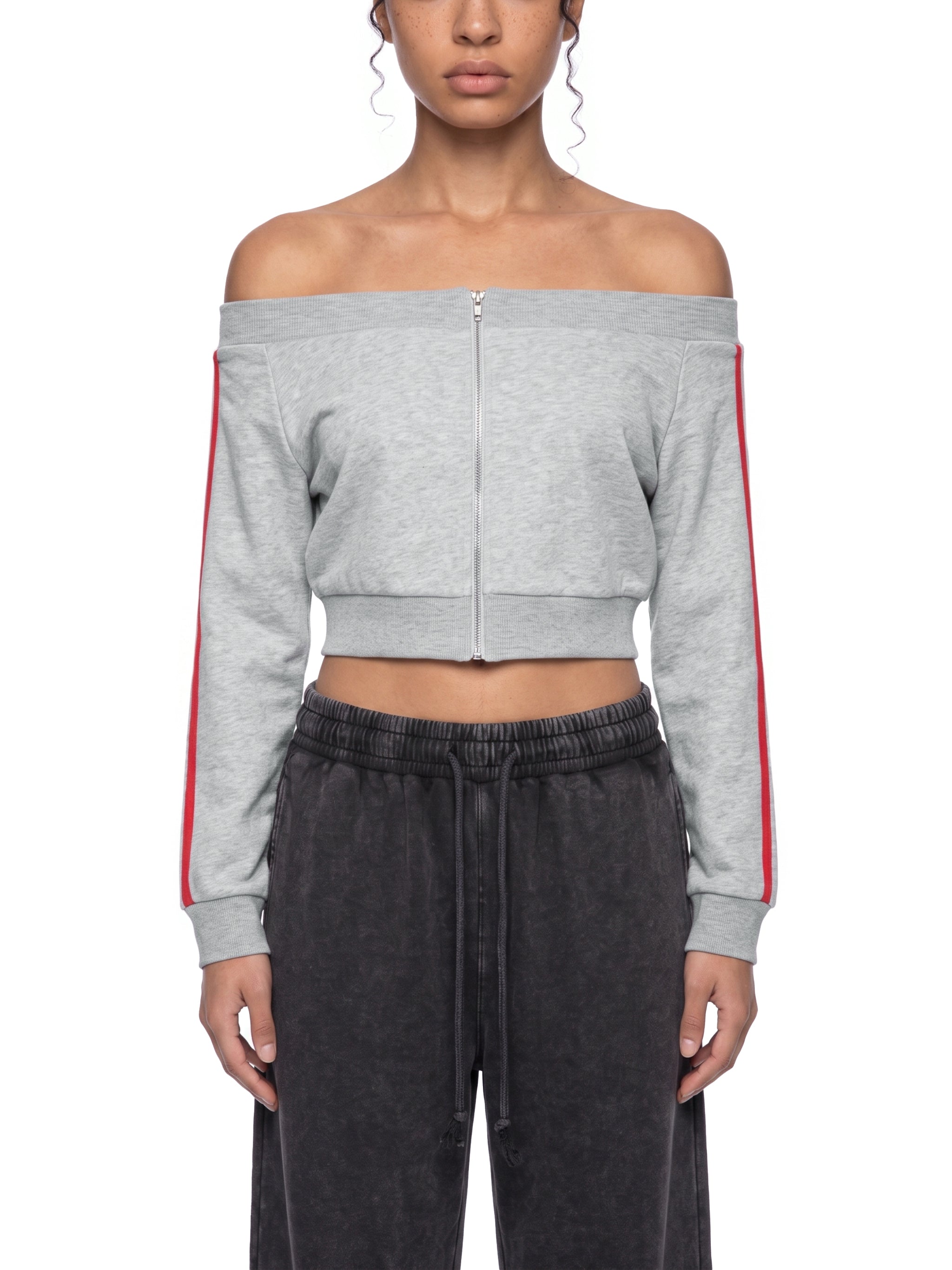 W | off-shoulder full-zip sweatshirt