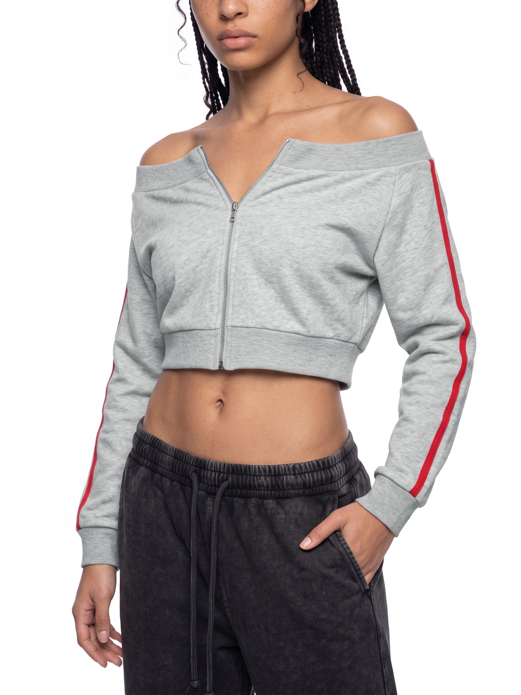 W | off-shoulder full-zip sweatshirt