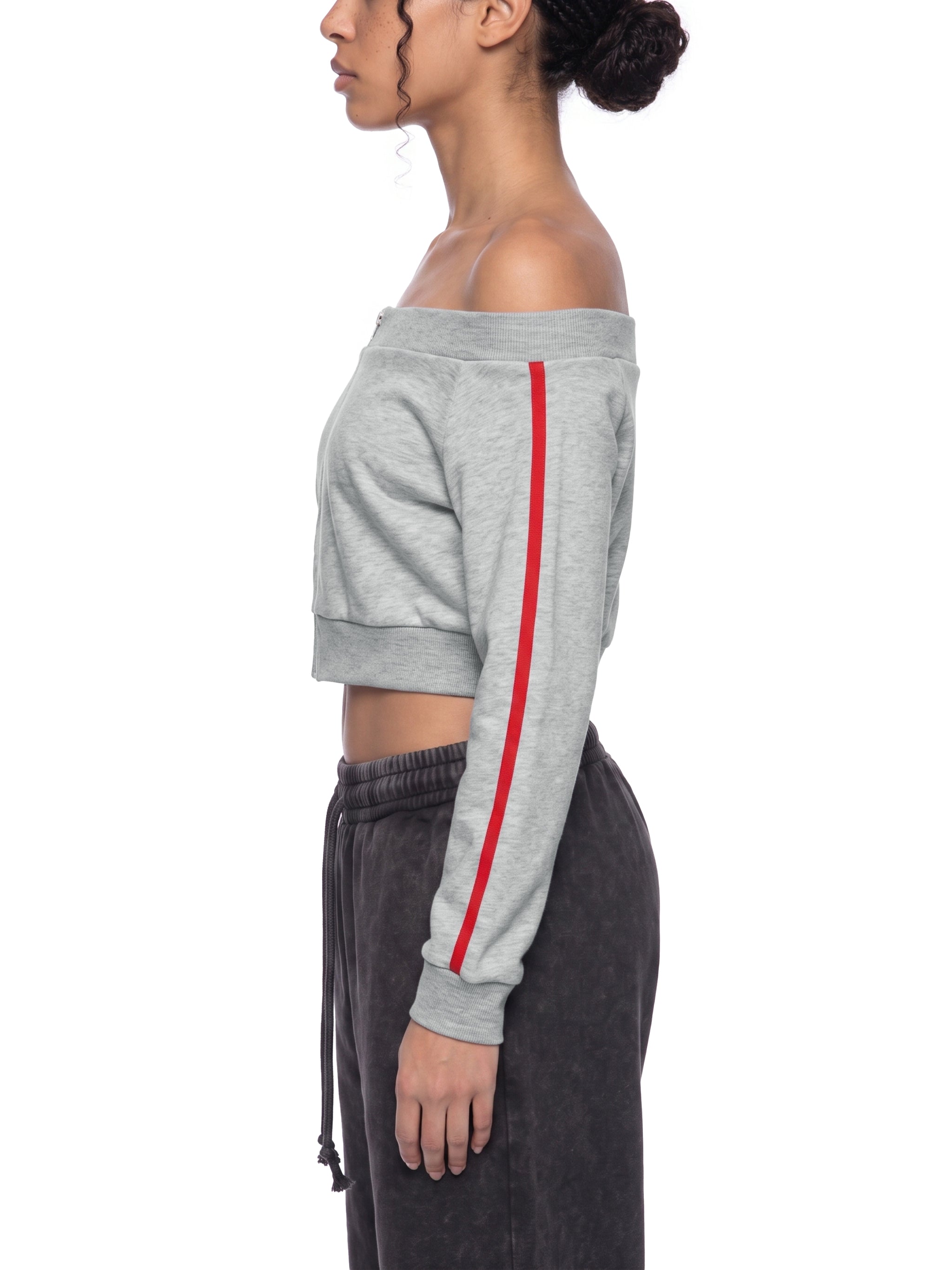 W | off-shoulder full-zip sweatshirt