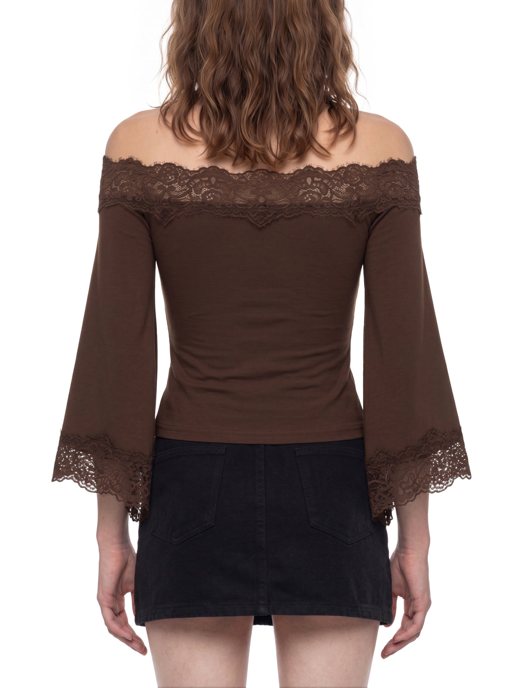 W | off-the-shoulder lace trim t-shirt