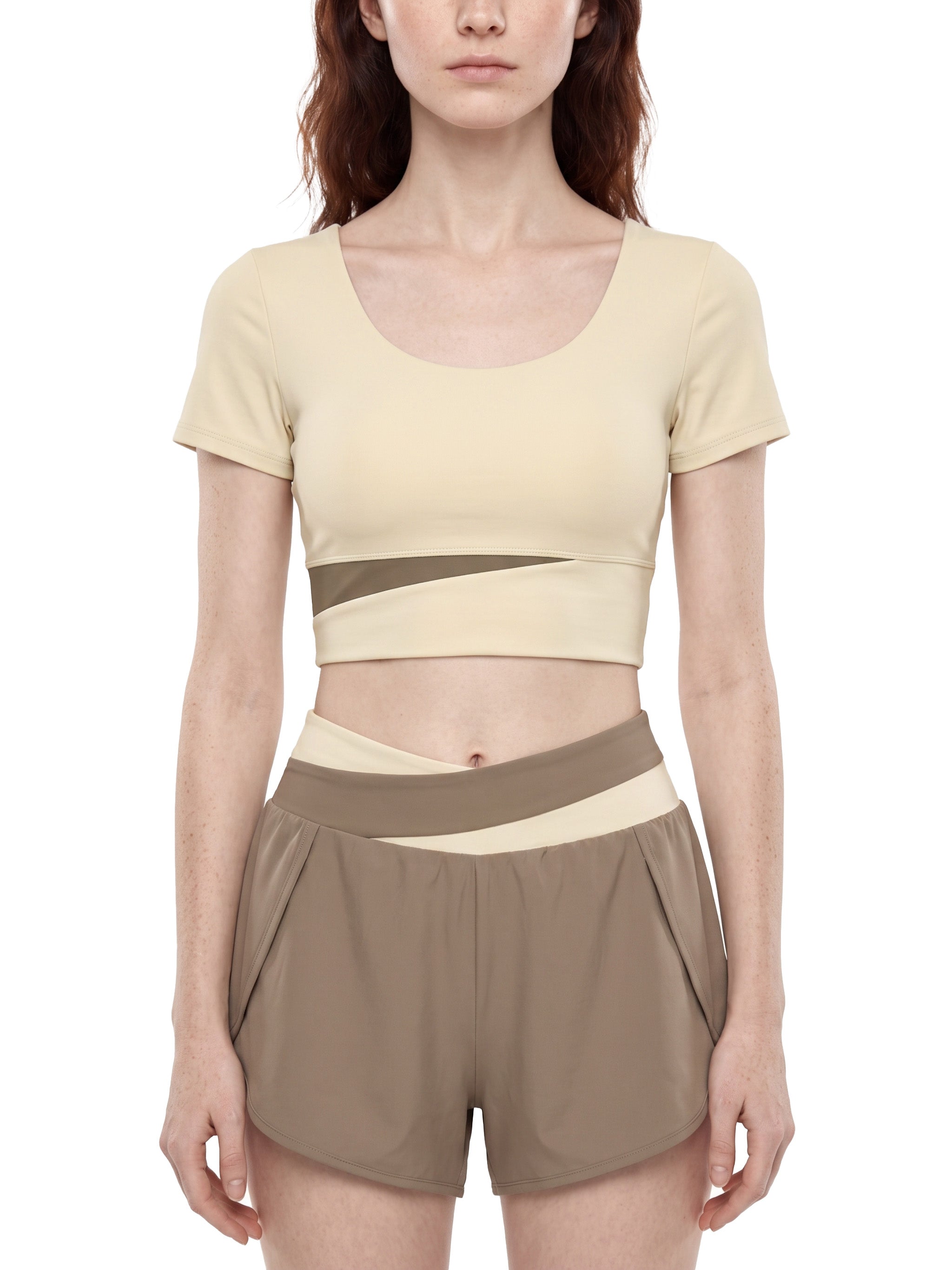 W | panelled crop yoga t-shirt