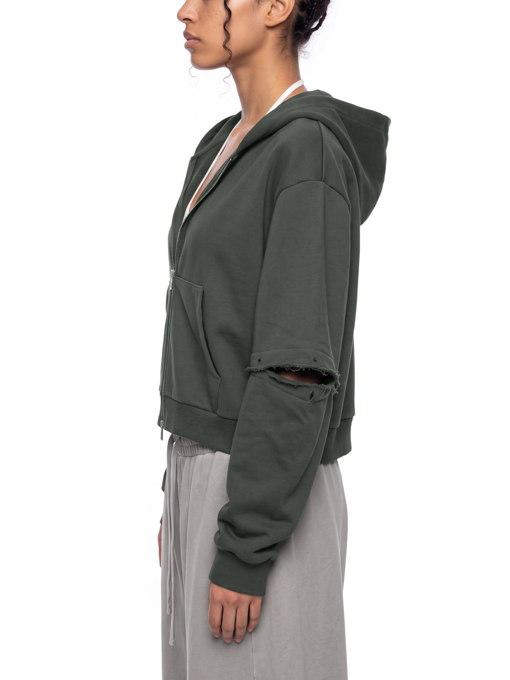 W | vintage wash detachable sleeves hoodie