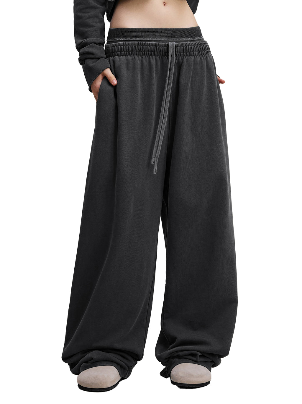 W | vintage washed double-waist pants