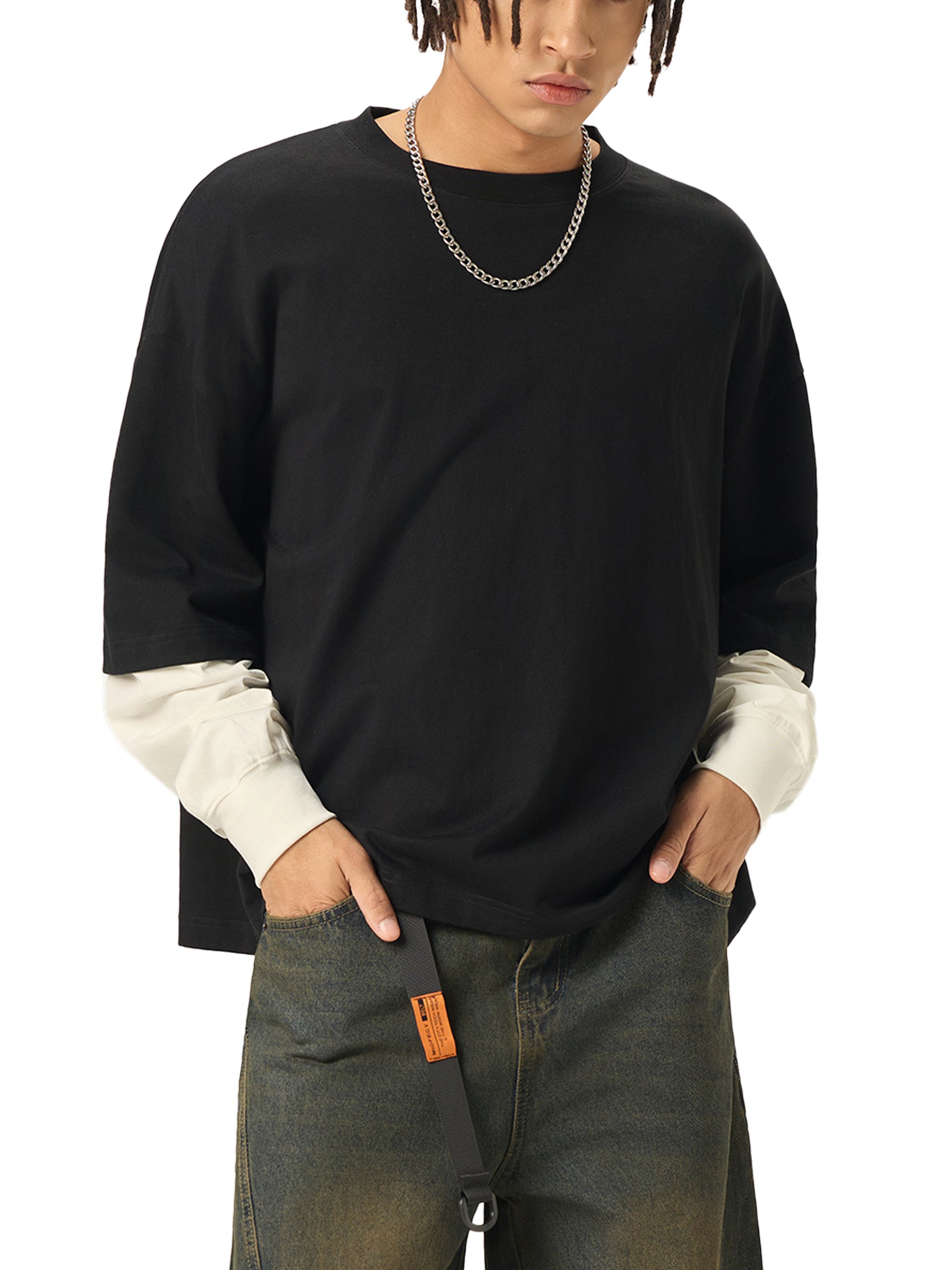 all,arcaprl,arcadia apparel,arcadia,layered,contrast sleeve,cotton,t-shirt,tee,one-size