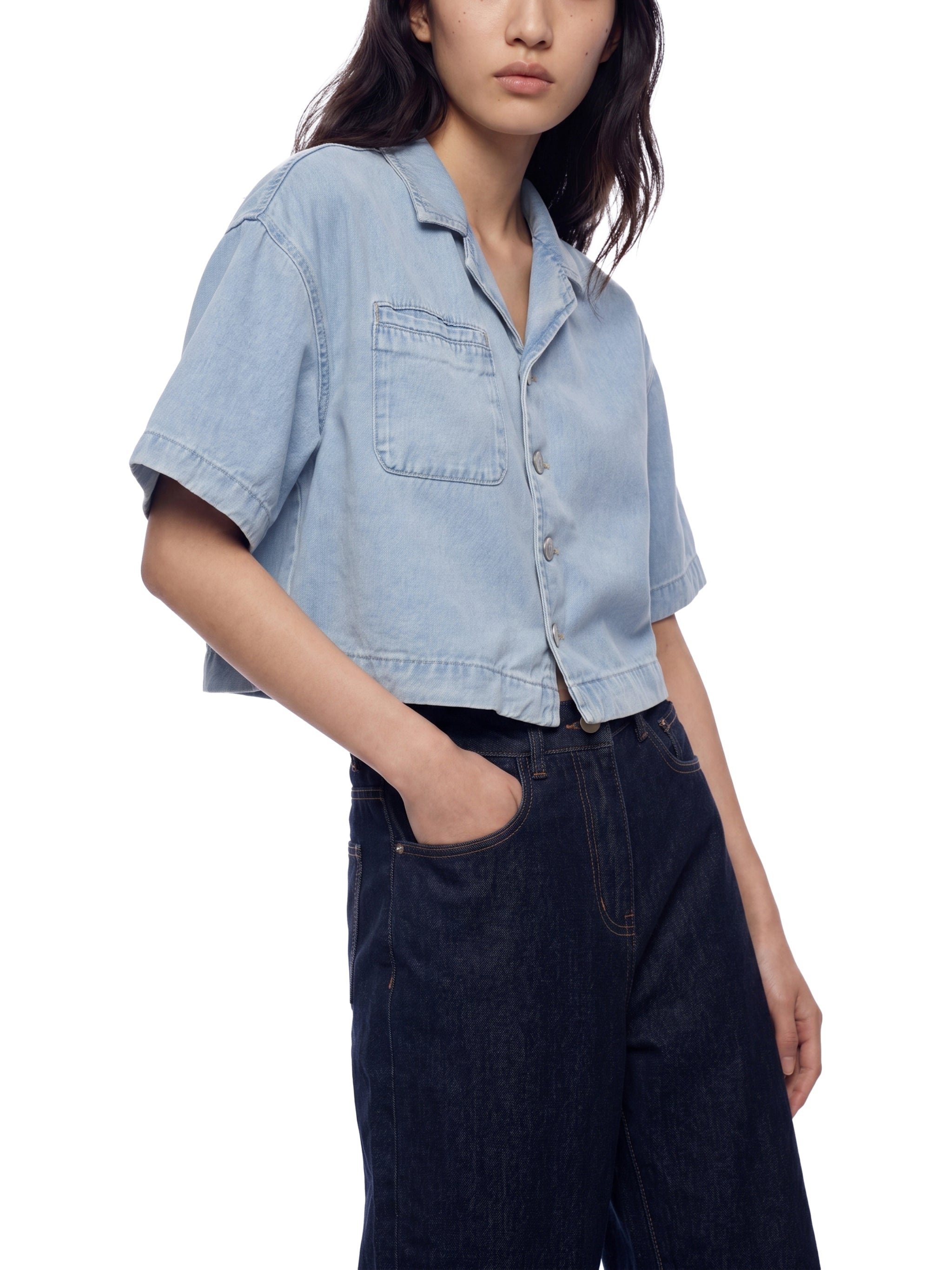 all,arcaprl,vintage,wash,boxy,cropped ,shirt,women's,upper body,100% lyocell